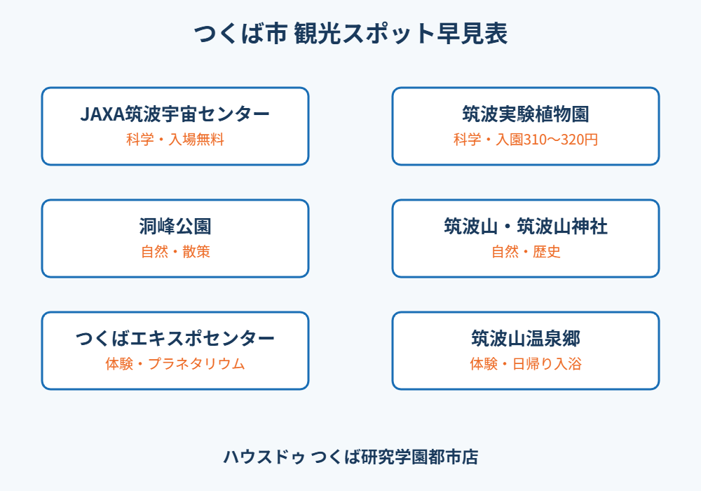 つくば市の観光スポット早見表｜ハウスドゥ つくば研究学園都市店