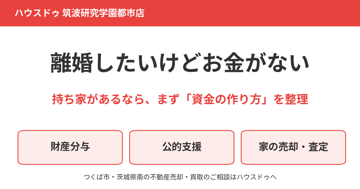 離婚したいけどお金がない|持ち家の売却・財産分与で資金を整理|ハウスドゥ 筑波研究学園都市店