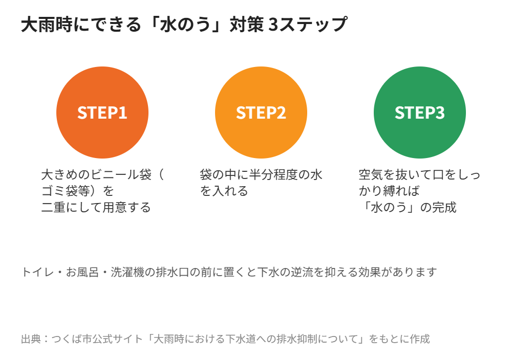 大雨時にできる水のう対策3ステップ｜つくば市